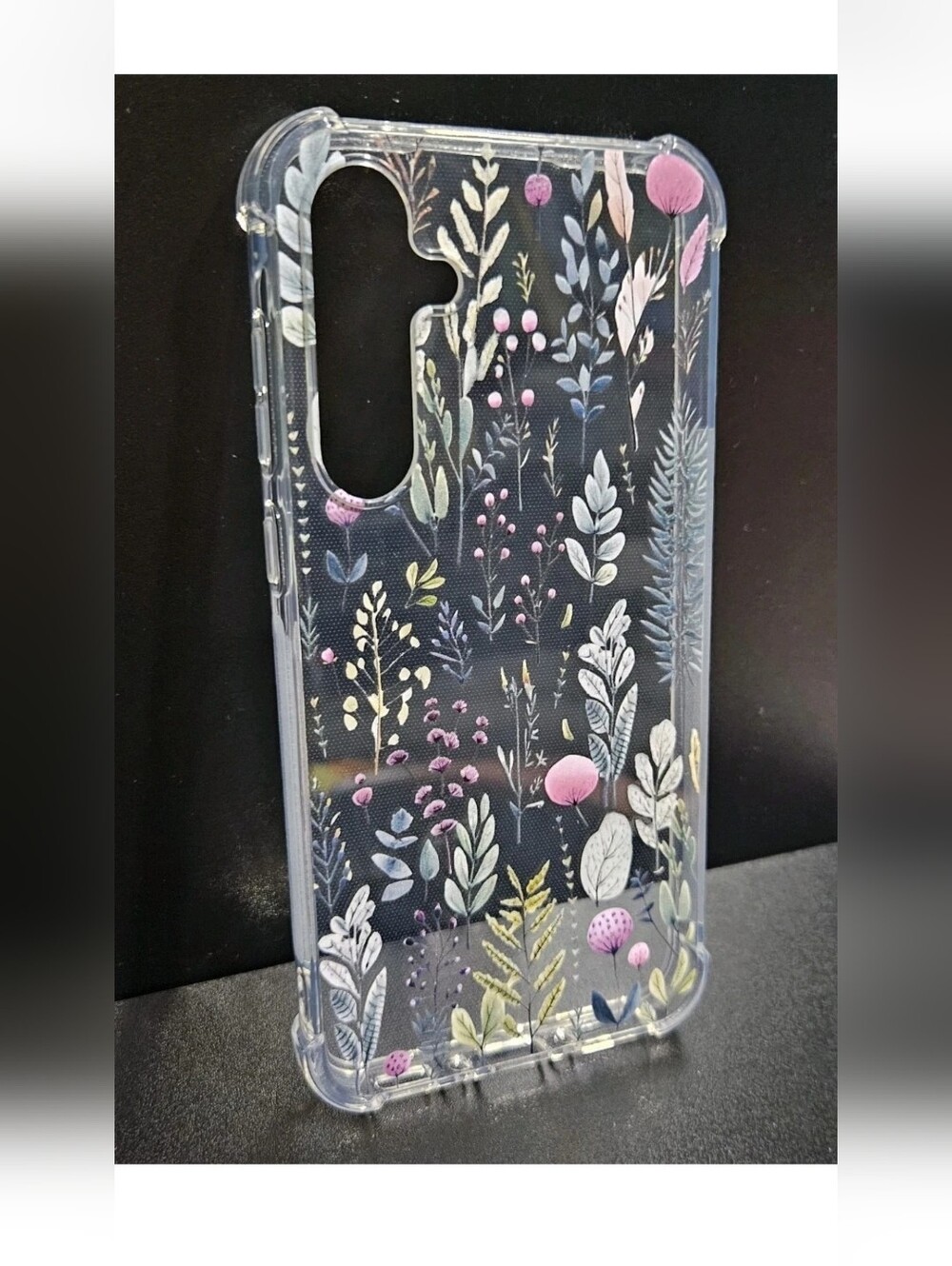 Clear Floral Decorative Phone Case - Pink & Pastel Leaves SAMSUNG S24 Plus